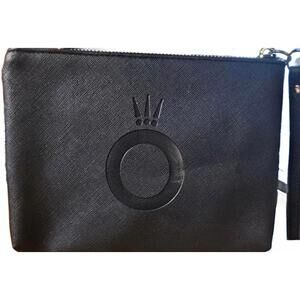 Juicy Couture Black Textured Faux-Leather Zip Pouch Wristlet Set